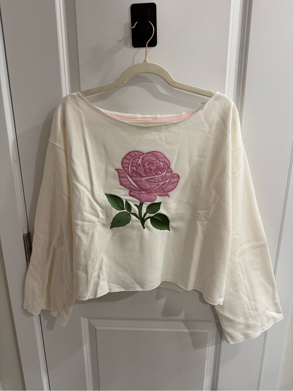 Self Esteem Cream Sweatshirt with Pink Rose Embroidery Size M